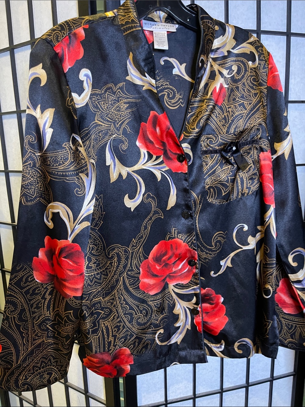 Morgan Taylor Black Shirt with Gold Paisley and Red Accents